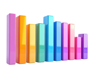 Colorful, glossy vertical bars representing data or growth, arranged in a visual pattern