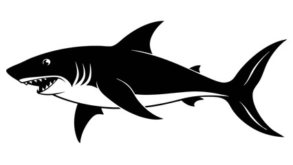 Obraz premium Vector illustration of a striking black silhouette of a shark in motion, showcasing its powerful form and sharp teeth, isolated on a