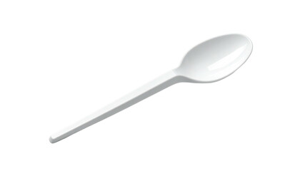 A white, plastic utensil for eating, slightly angled against a black background