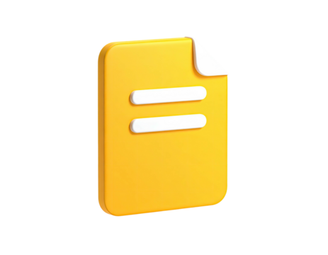 A 3D-rendered yellow document with two white horizontal lines and a folded corner