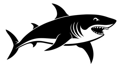 Fototapeta premium Vector illustration of black and white illustration of a shark with sharp teeth and fins