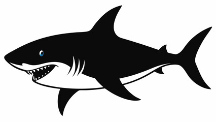 Obraz premium Vector illustration of black and white illustration of a shark with a blue eye, sharp teeth, and fins
