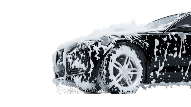 Car Covered in Foam on Transparent Background