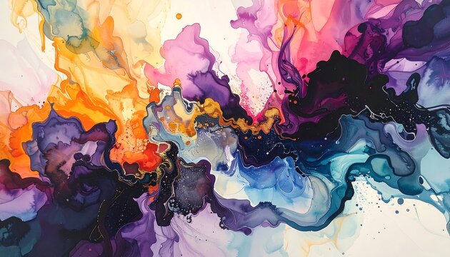 Abstract fluid art explosion of vibrant colors