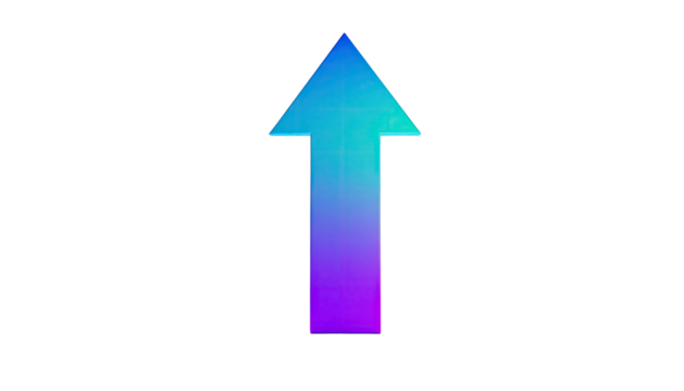 A gradient blue arrow pointing upwards against a black backdrop