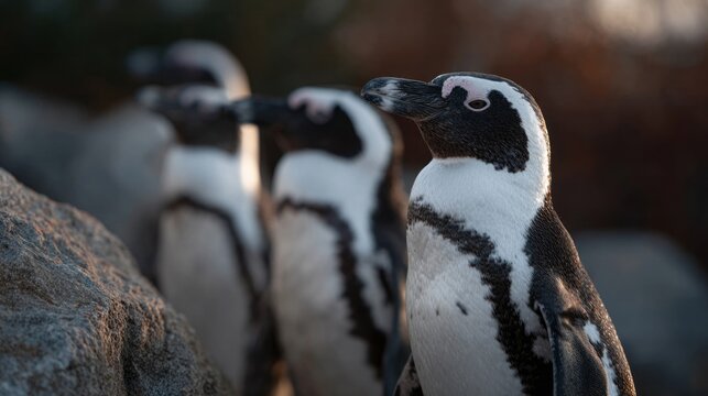 Majestic African penguins bask in twilight mystery, embracing World Penguin Day's conservation whispers, embodying oceanic symphonies and chilly wanderlust