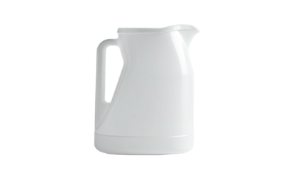 White insulated carafe with handle and pouring spout, isolated on black background