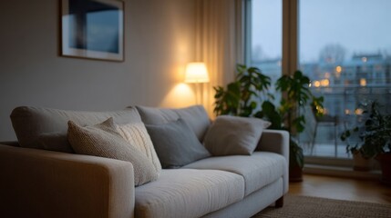 Cozy sanctuary with muted twilight hues, embracing Hygge vibes, plants whispering secrets of tranquility, perfect for Quiet Day reverie