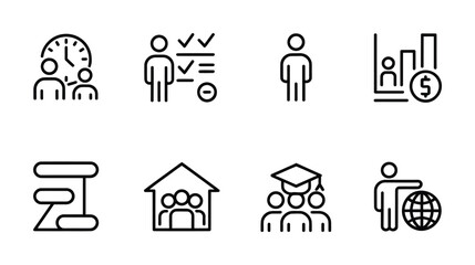 Education and Leadership Icons - Students, Growth, Learning, Success Outline Set