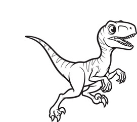 Fototapeta premium Cartoon velociraptor illustration a cute dinosaur character in black and white isolated on a white background