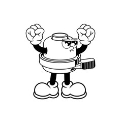 Retro character design of angry bicyle bell outline