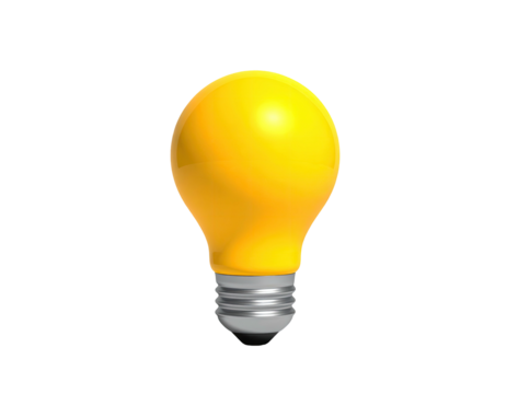 A bright yellow lightbulb, isolated on a black background, glowing softly