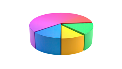 A vibrant 3D pie chart depicting data segments in diverse, eye-catching colors