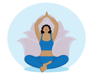 vector design of a woman in blue who is meditating to calm herself in a sitting position similar to a yoga movement