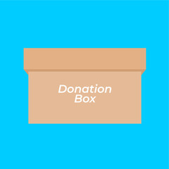 Donation box with "Donation Box" label, suitable for social causes, charity, or fundraising illustration, flat art design style.
