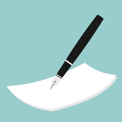 Traditional calligraphy pen writing on blank paper, minimal line art for educational design or handwriting art, flat art design style.
