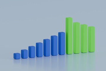 Blue to green rising bar chart on light background