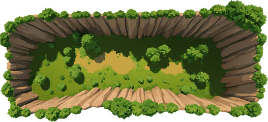 Overhead view of a green landscape with plants and soil