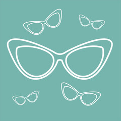 Retro party glasses in cateye style, line art design perfect for fashion themes, parties, or women's accessories illustrations for infographics or web.
