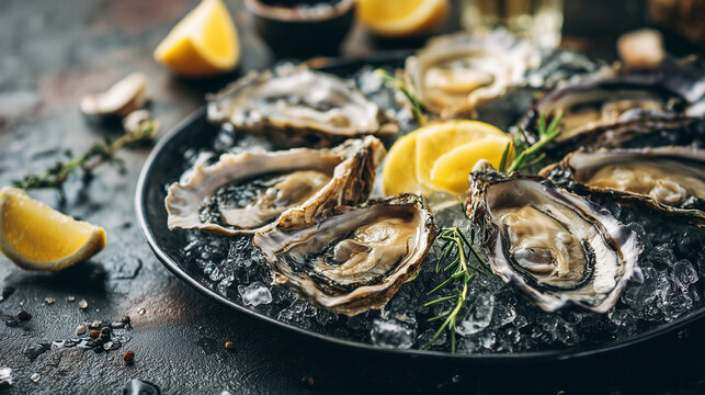 oysters with lemon on a plate