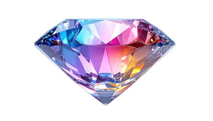 Gemstone rendered with vibrant facets reflecting rainbow hues against black backdrop
