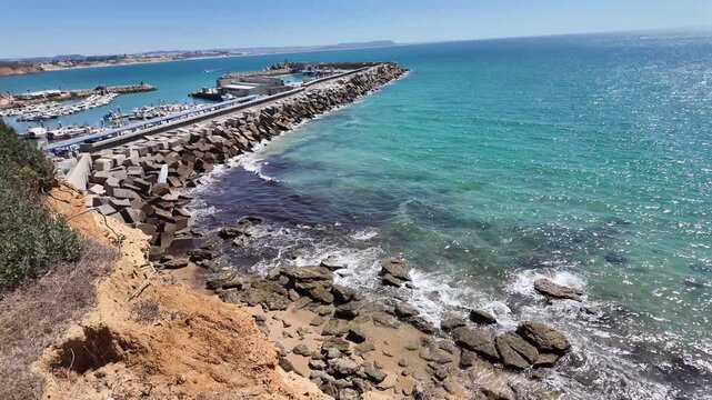 Cliff Coast and Harbour, Port of Roche and Conil, Andalusia, Spain, Costa de la luz