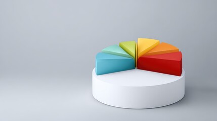 Obraz premium Colorful 3D Pie Chart Representation on a Minimalist Background Illustrating Data Segmentation and Business Analytics for Presentations and Reports