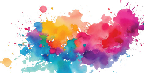 Abstract Watercolor Splatter with Bright Colorful Rainbow Brush Strokes and Paint Stains on White Background for Contemporary Aquarelle Art Projects