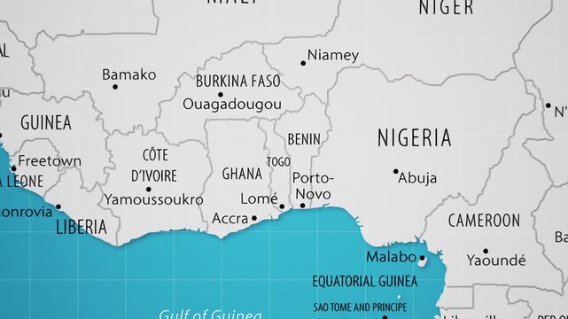 Togo on the World Map with Animated National Flag