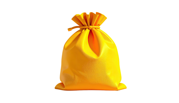 Vivid golden sack tied at the top, isolated on a black backdrop - Powered by Adobe