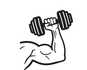 Obraz premium Strong arm lifting dumbbell vector illustration of muscular strength isolated on white background