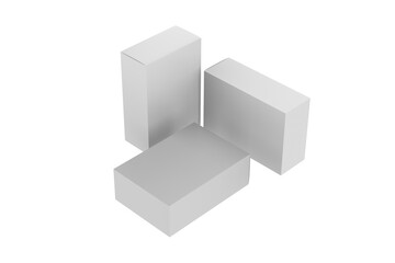 Three Paper Boxes Mockup Isolated on White Background. 3d illustration