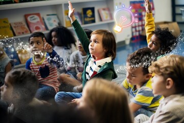 Young students participating in classroom remix