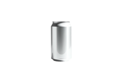 A lone, metallic, cylindrical beverage container illuminated against a black backdrop