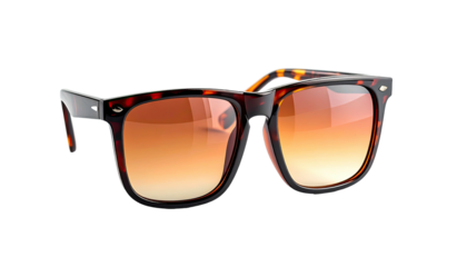 Classic tortoise-shell sunglasses with gradient lenses, isolated on a black backdrop