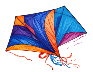 Colorful diamond-shaped kite with vibrant, flowing lines