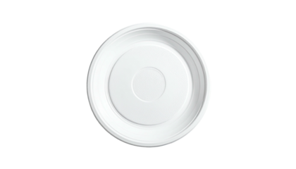 Overhead shot of a clean, empty white bowl with concentric circles on a black backdrop