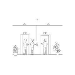 People waiting for elevator in modern office building, representing teamwork, collaboration, and business travel, perfect for corporate needs