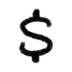 Hand drawn black dollar sign isolated on transparent background for finance