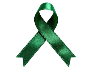 Green awareness ribbon, satin texture, dark background