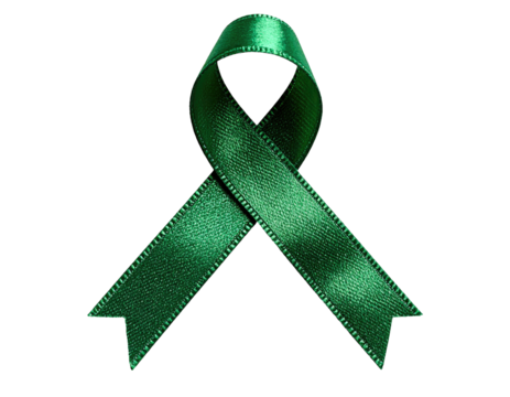 Green awareness ribbon, satin texture, dark background