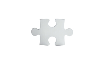 A single, silver puzzle piece floats centered against a stark, black backdrop