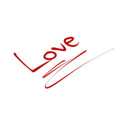 Love word handwritten in red isolated on transparent background for valentines day