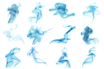 Smoke puffs tiny translucent wisps and swirls soft edges isolated on clean white background