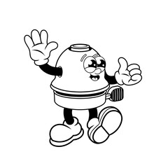 Retro character design of friendly bicyle bell outline