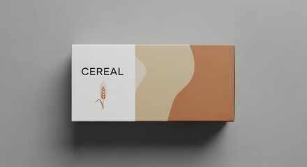 Modern cereal box design featuring minimalist shapes and natural colors on a neutral background