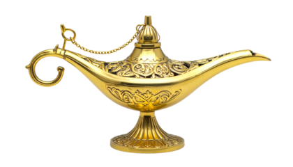 Antique Gold Genie Lamp Isolated for Magic Traditional Arabian isolated on solid white background