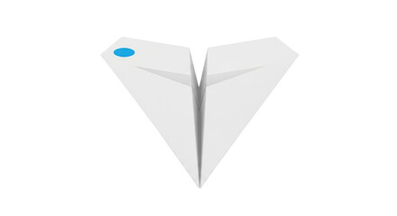 Isolated simple paper airplane craft toy with blue dot, origami, handmade, flying