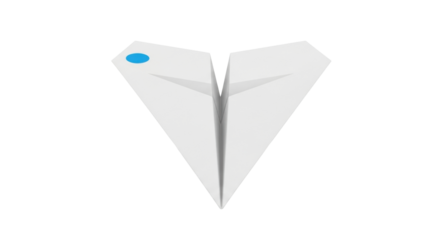 Isolated simple paper airplane craft toy with blue dot, origami, handmade, flying