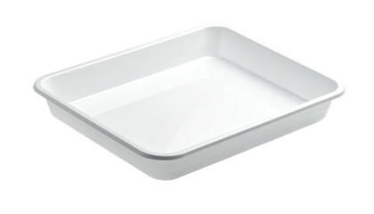 A rectangular, white plastic container with sloped sides, viewed at an angle